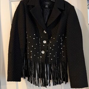 Ashro Black Textured Fringe Blazer